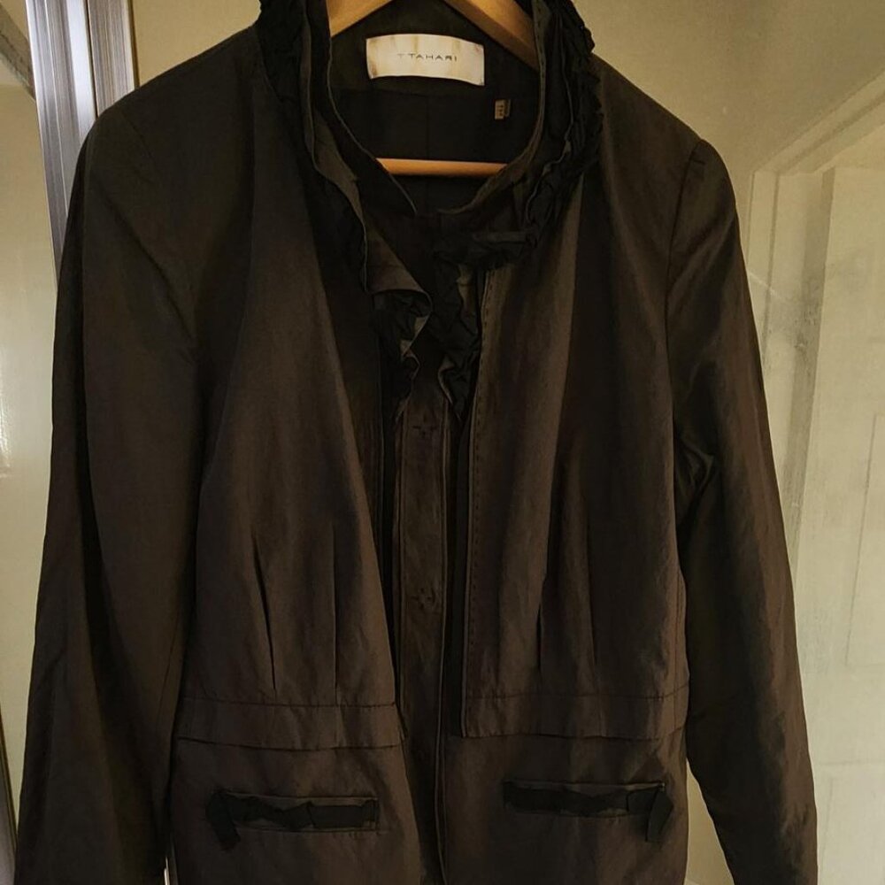 Tahari Women's Brown Ruffle Blazer Jacket US Size 16-M